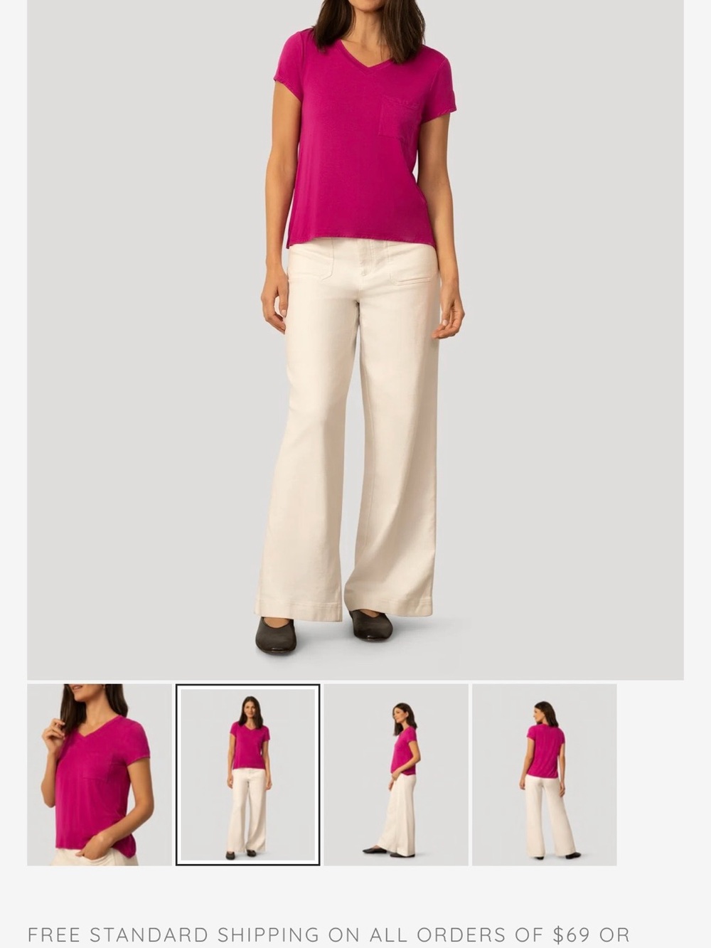 Cable & Gauge Women's Short Sleeve V-Neck Tee in Fuchsia Pink